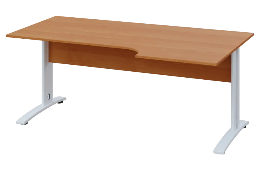 CRK 28 - 186 stůl kancelářský, rohový, pravý, kovová podnož bílá, deska 25 mm, široký 1800 mm, olše jantar